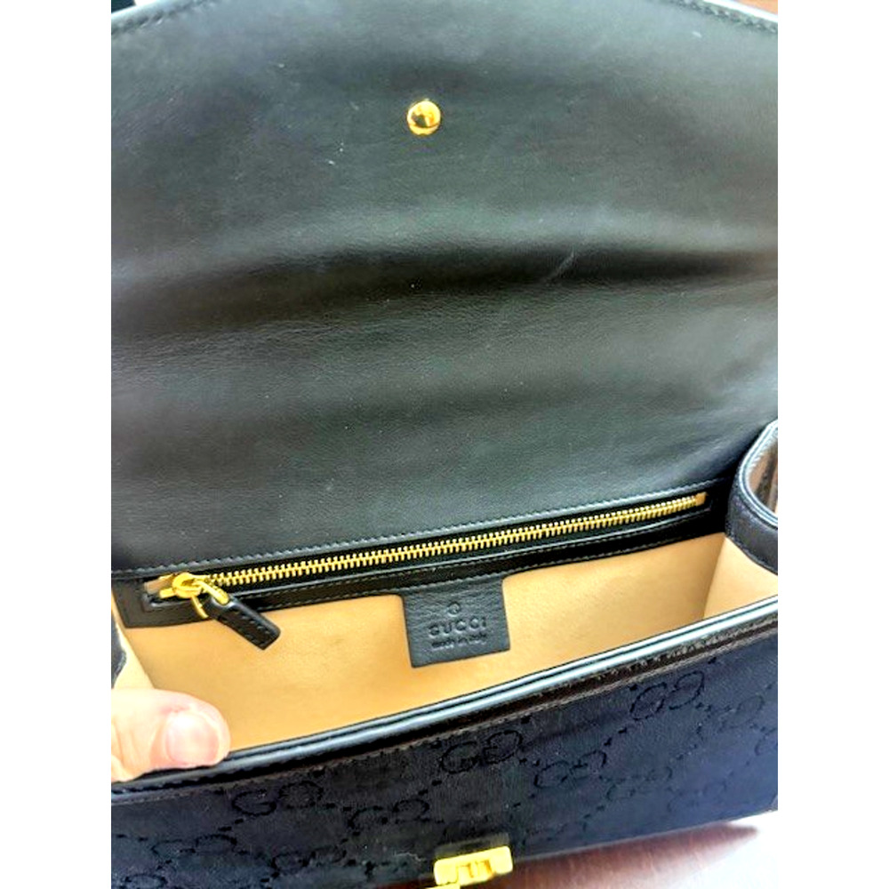 Gucci Black Gold GG Monogram Velvet Sylvie Small Shoulder Crossbody Bag GORGEOUS - Picture 16 of 16